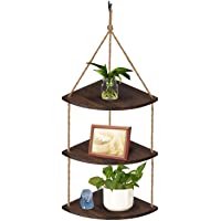 TJ.MOREE Estante esquinero Colgante para Plantas- 3 estantes- estantes de Madera rústica- Estante de Cuerda para Colgar…